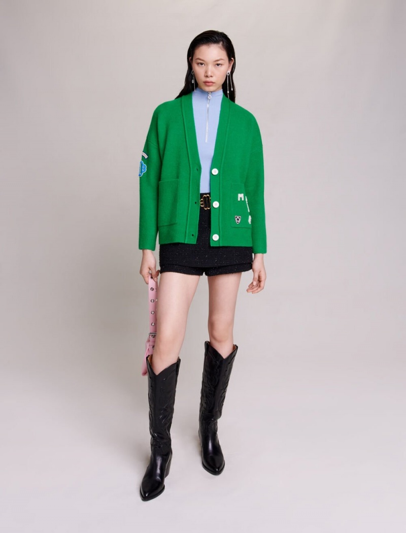 Maje Knit Cardigan Vert Gazon | Norge_M64965