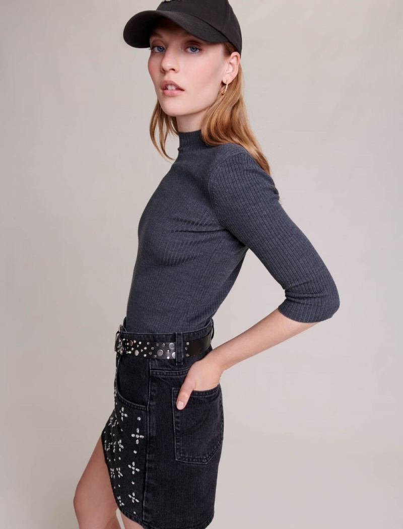 Maje Kort Denim With Rhinestones Svarte | Norge_M13189