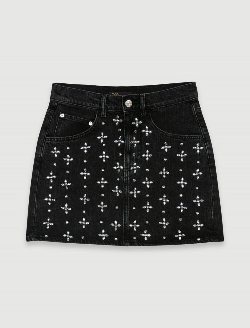 Maje Kort Denim With Rhinestones Svarte | Norge_M13189