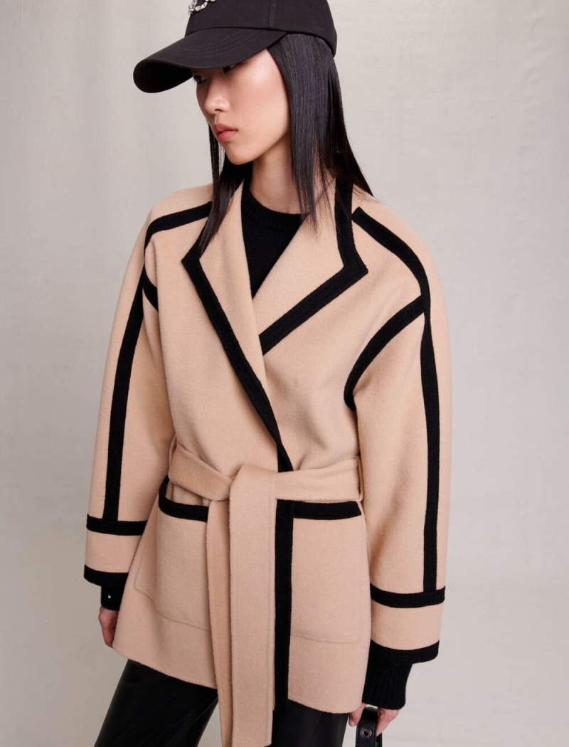 Maje Kort Two-tone Coat Camel | Norge_M46236