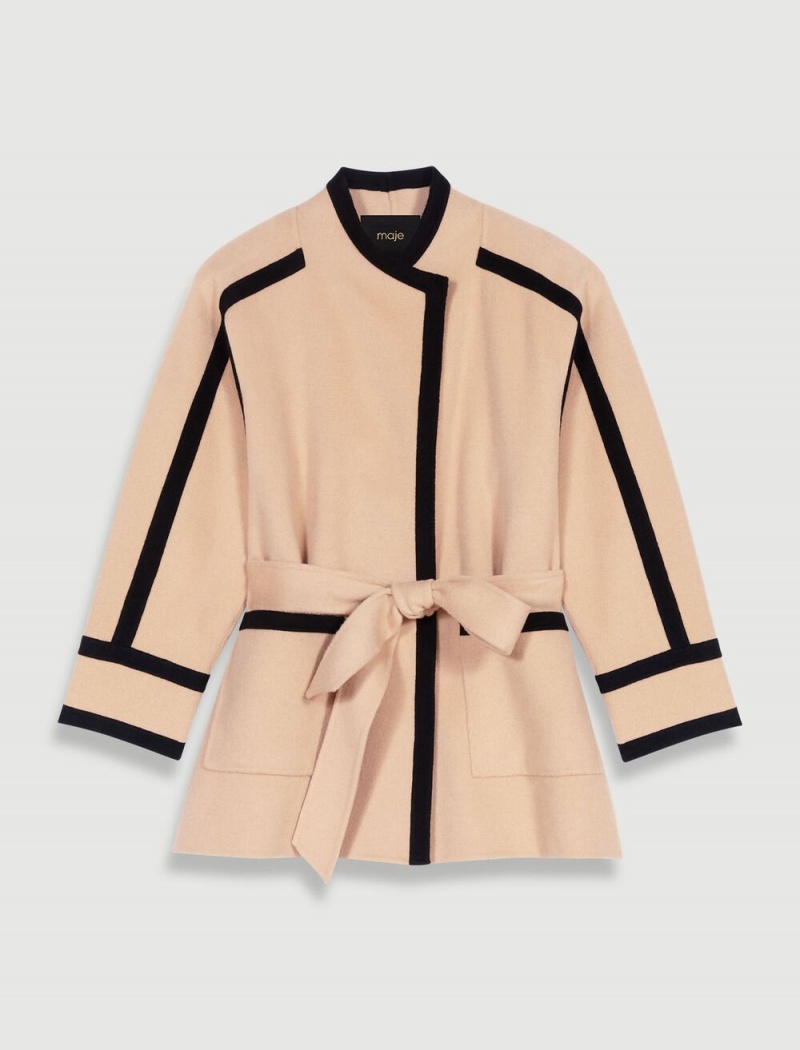 Maje Kort Two-tone Coat Camel | Norge_M46236