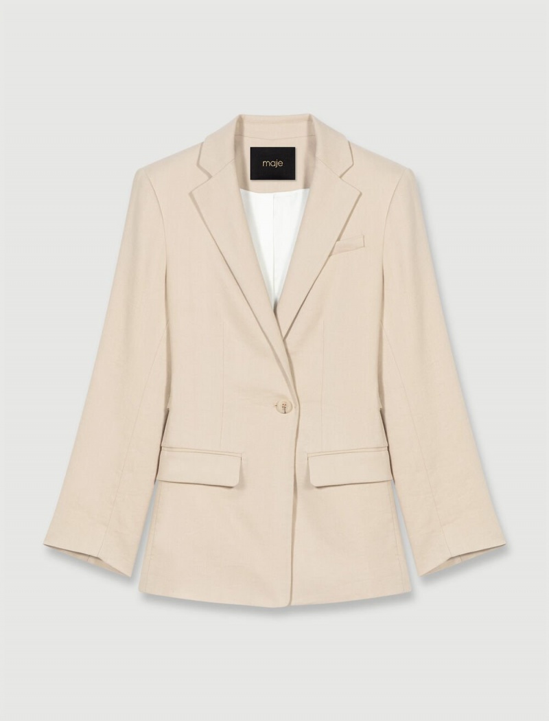 Maje Linen Blend Blazer Beige | Norge_M77263