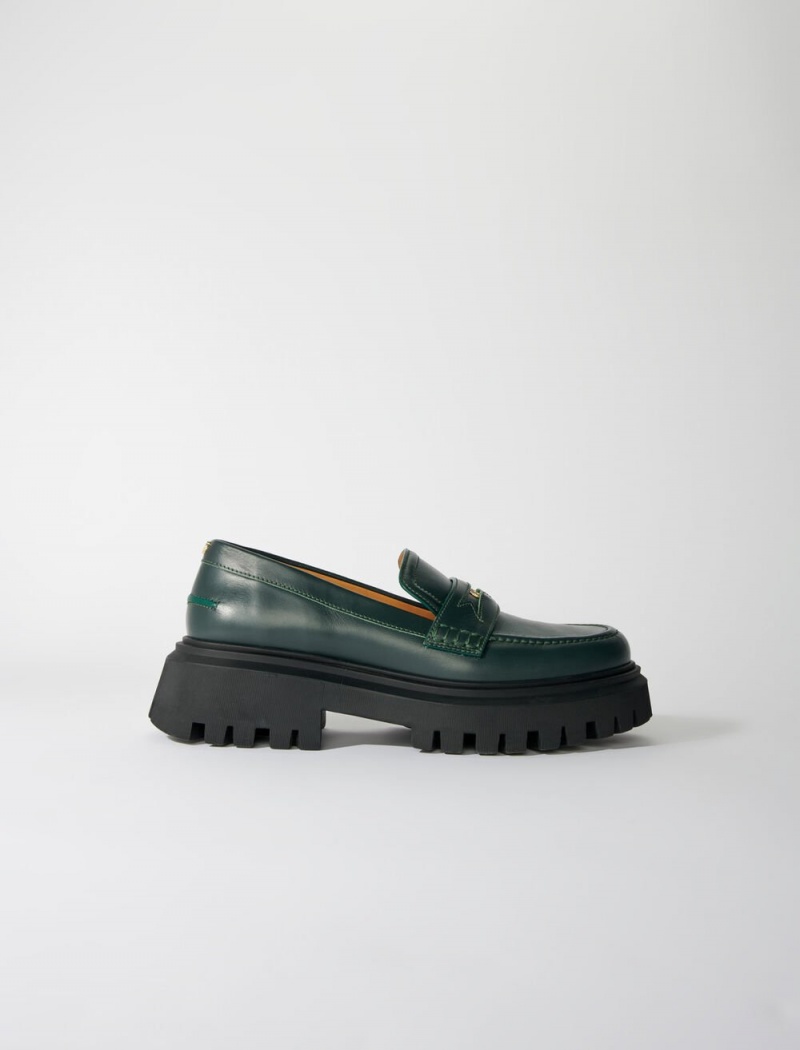 Maje Lær Platform Loafers Grønn | Norge_M61778