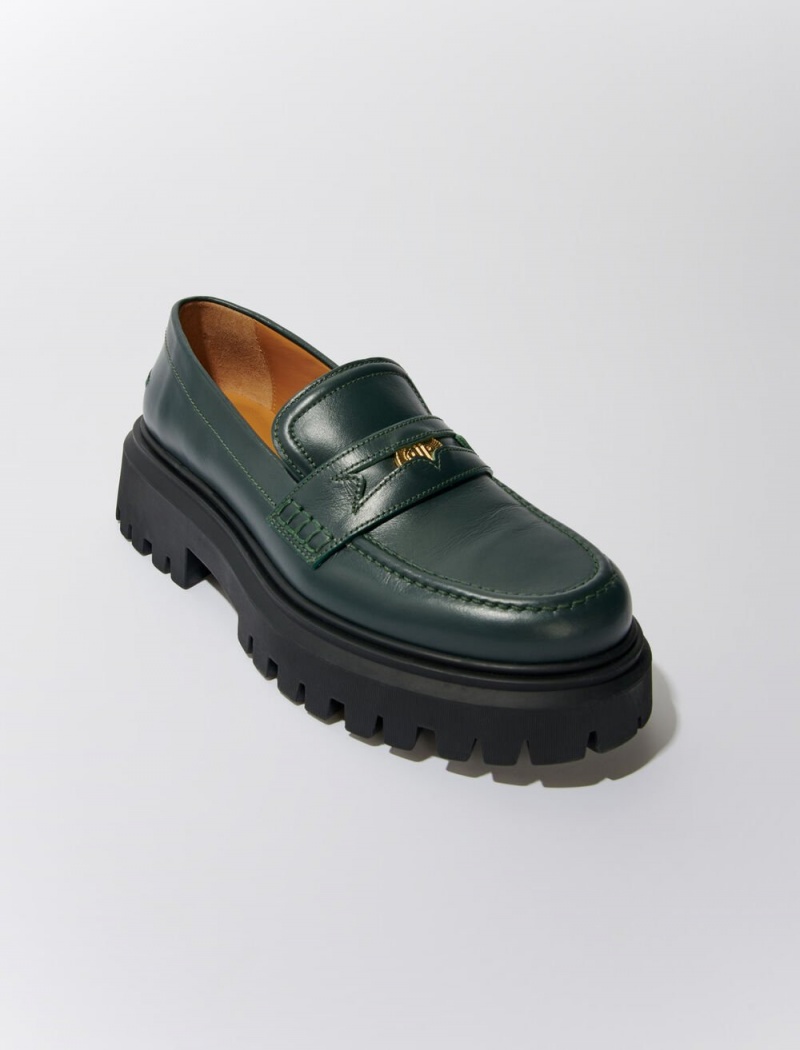 Maje Lær Platform Loafers Grønn | Norge_M61778