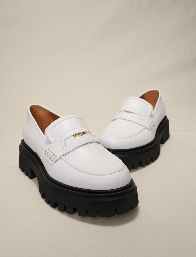 Maje Lær Platform Loafers Hvite | Norge_M57915