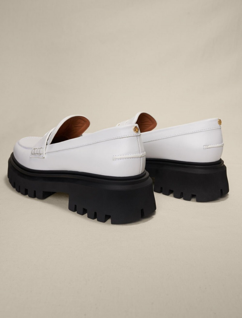 Maje Lær Platform Loafers Hvite | Norge_M57915