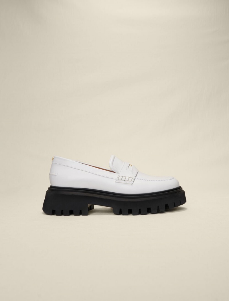 Maje Lær Platform Loafers Hvite | Norge_M57915