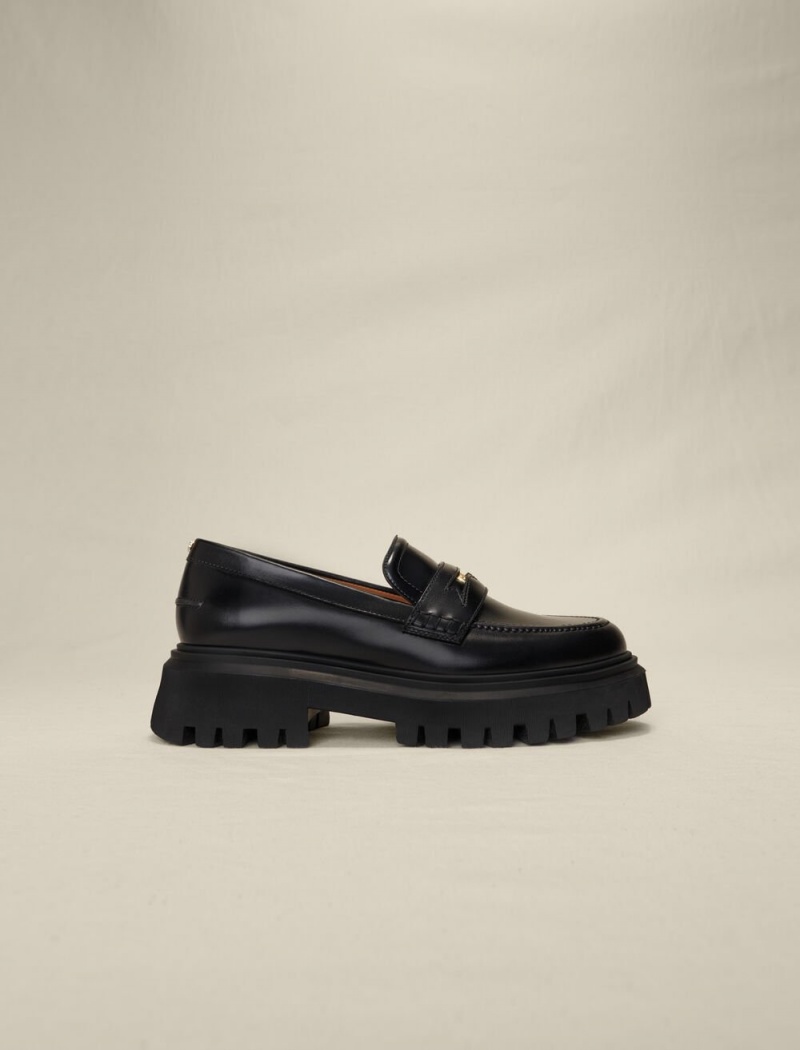 Maje Lær Platform Loafers Svarte | Norge_M81126