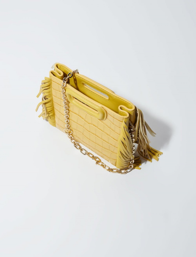 Maje Mini Embossed-leather With Chain Gul | Norge_M50615