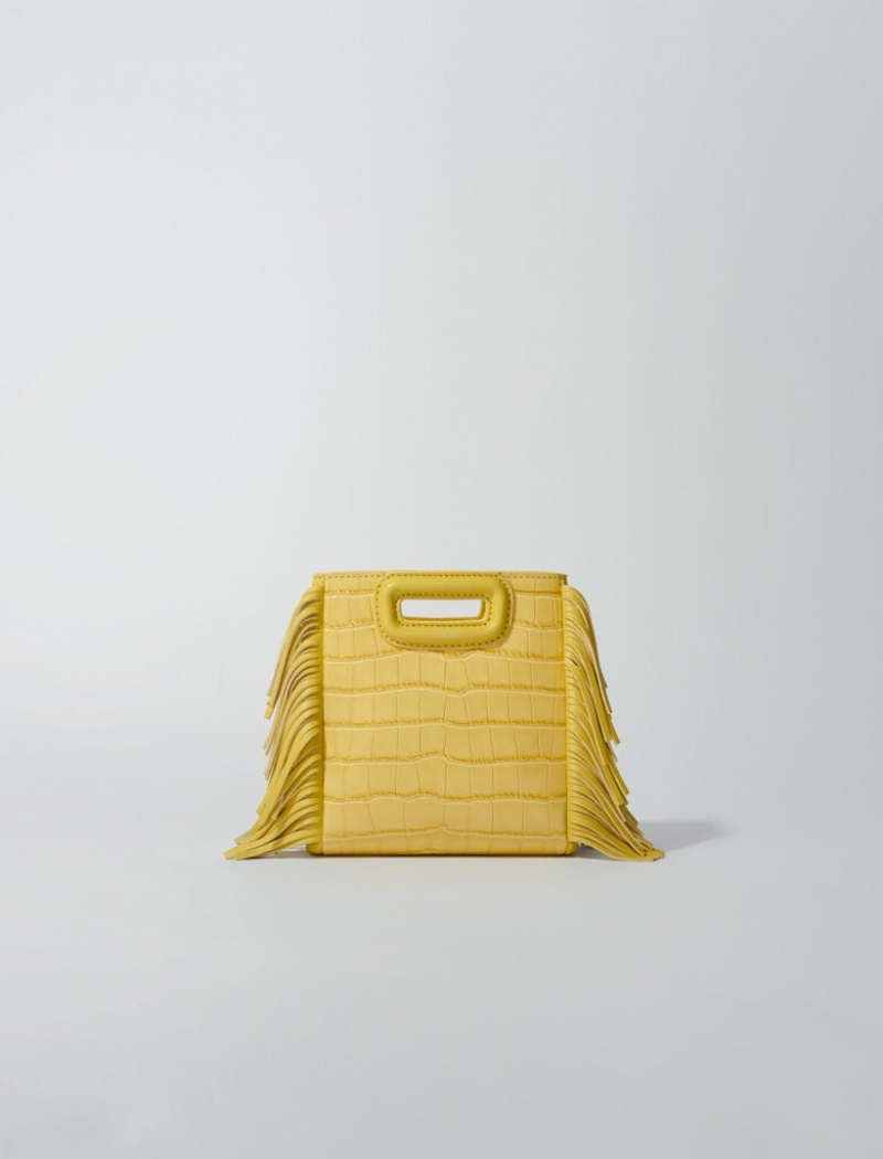 Maje Mini Embossed-leather With Chain Gul | Norge_M50615