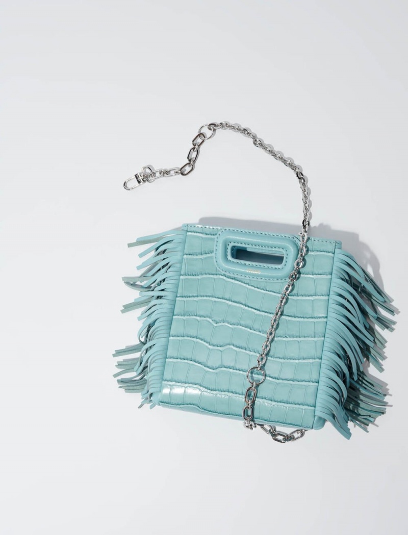 Maje Mini Embossed-leather With Chain Turkis | Norge_M26155