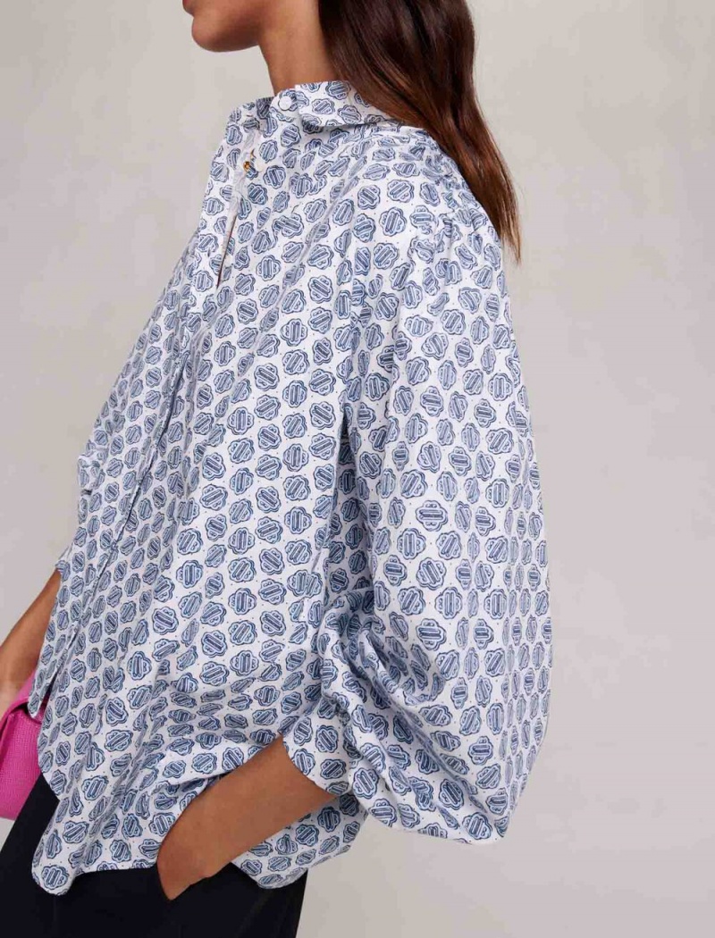 Maje Monogram Printed Shirt Clover monogram ecru/blue | Norge_M12125