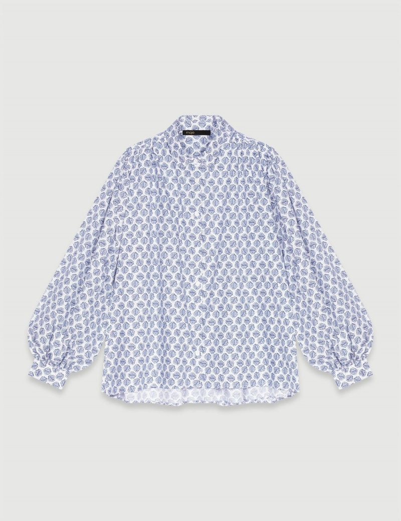 Maje Monogram Printed Shirt Clover monogram ecru/blue | Norge_M12125