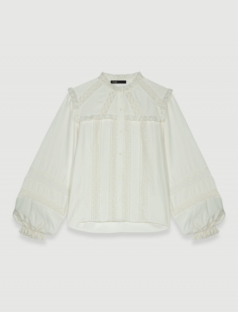 Maje Openwork Shirt Hvite | Norge_M43976