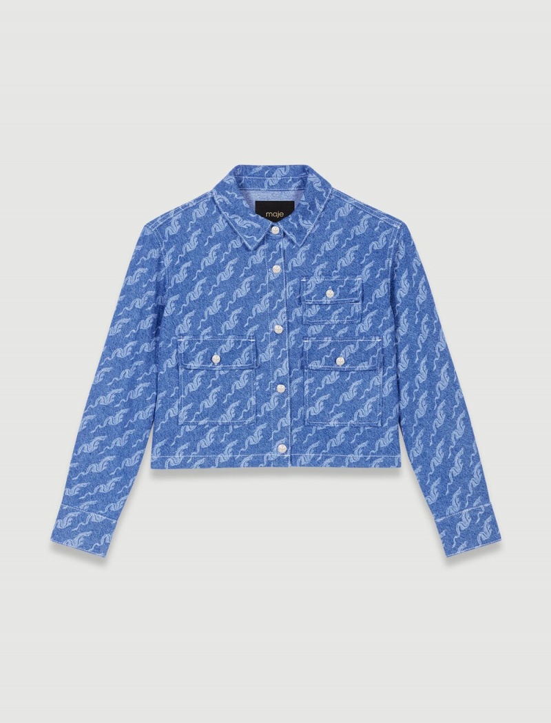 Maje Patterned Denim Shirt Blå | Norge_M10596