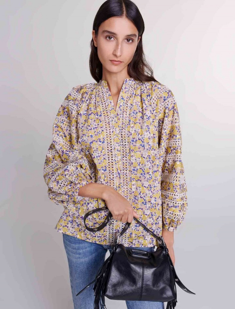 Maje Patterned Embroidered Blouse Beige | Norge_M39749