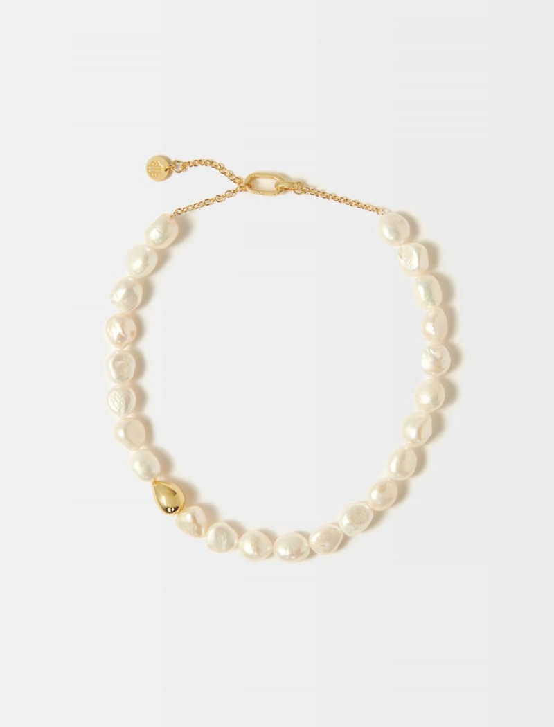 Maje Pearl Necklace With Metal Details Gull | Norge_M28792