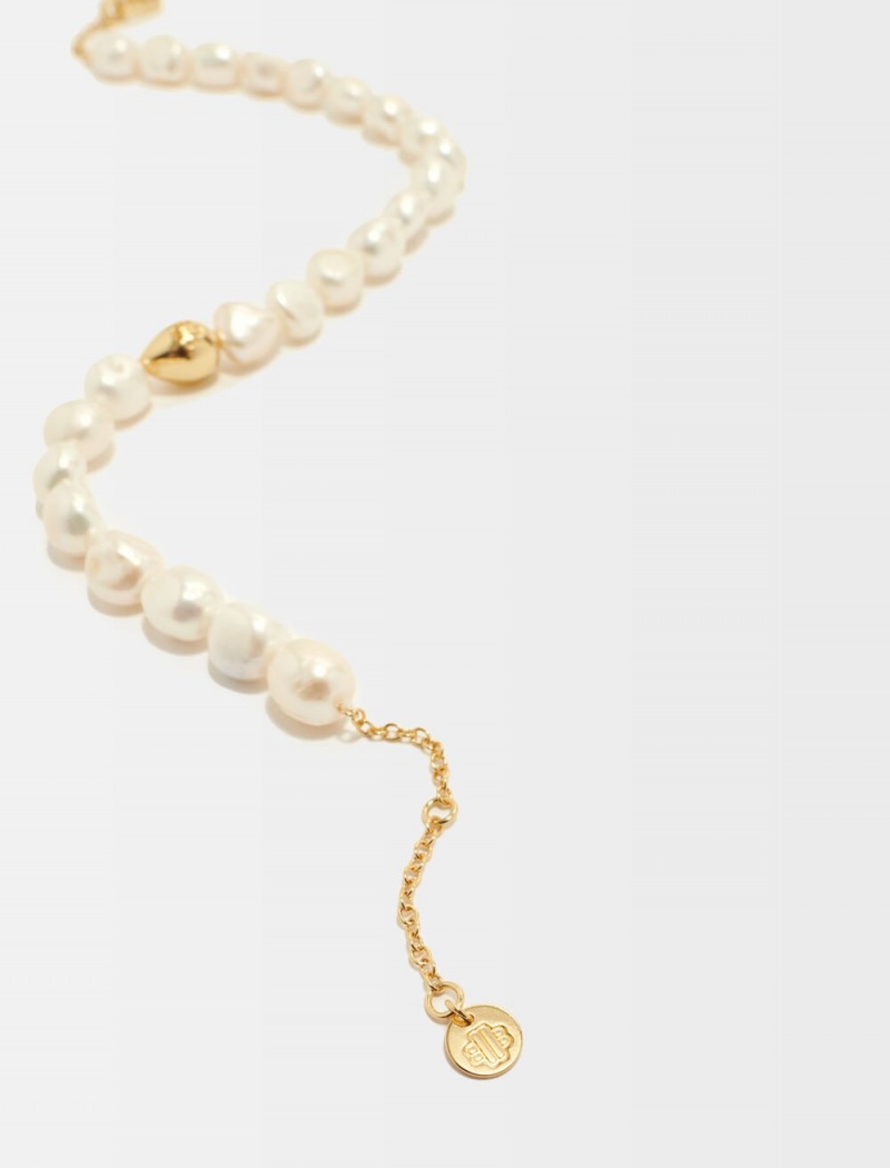 Maje Pearl Necklace With Metal Details Gull | Norge_M28792