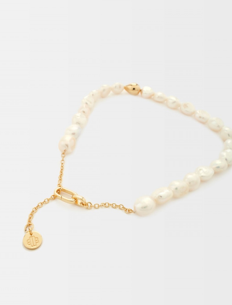 Maje Pearl Necklace With Metal Details Gull | Norge_M28792