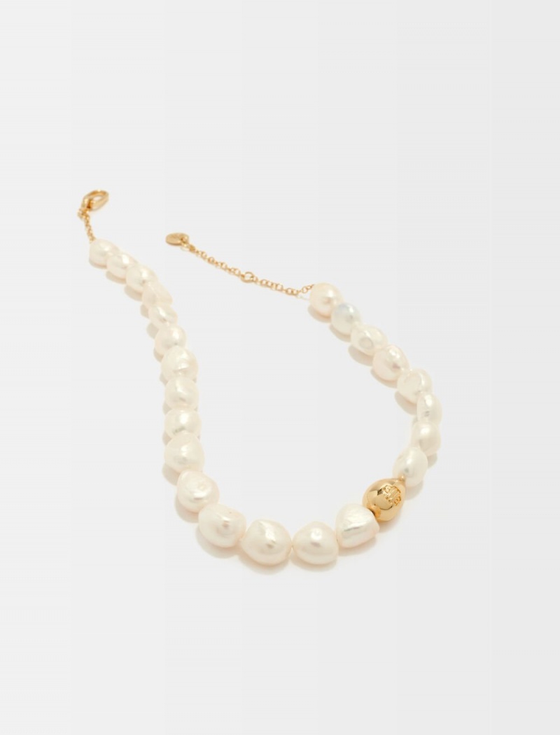 Maje Pearl Necklace With Metal Details Gull | Norge_M28792