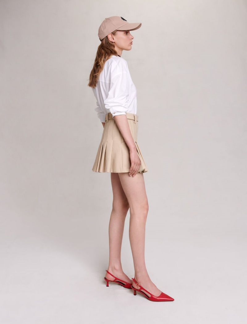 Maje Plissert Mini-skirt Beige | Norge_M35754