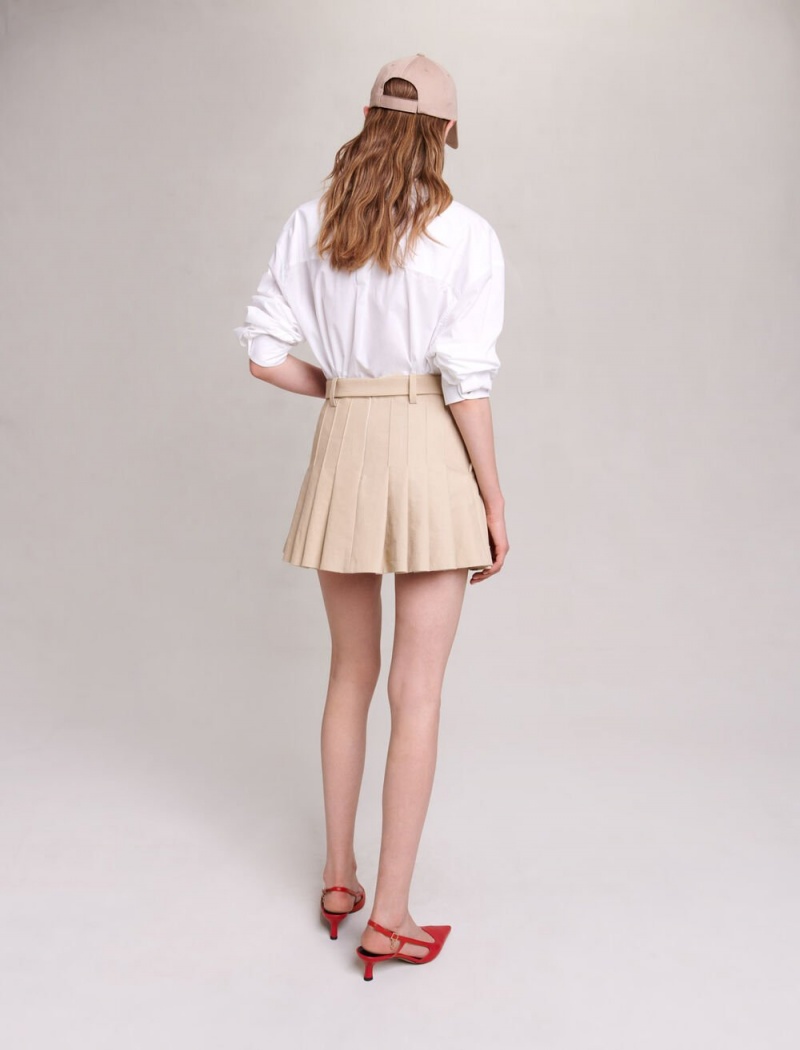 Maje Plissert Mini-skirt Beige | Norge_M35754