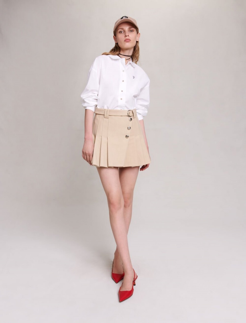 Maje Plissert Mini-skirt Beige | Norge_M35754