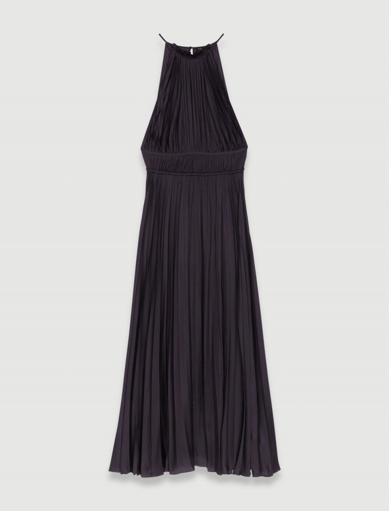 Maje Plissert Satin Maxi Svarte | Norge_M62903