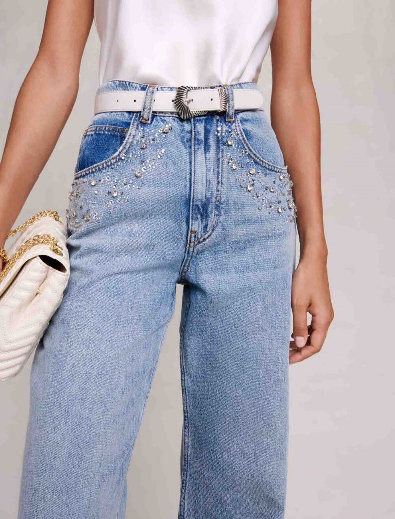 Maje Rett-leg Jeans With Rhinestones Blå | Norge_M74406