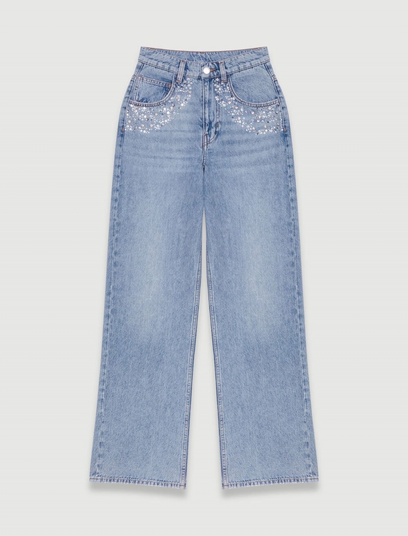 Maje Rett-leg Jeans With Rhinestones Blå | Norge_M74406