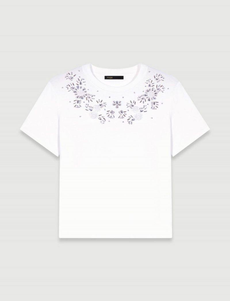 Maje Rhinestone T-shirt Hvite | Norge_M66411