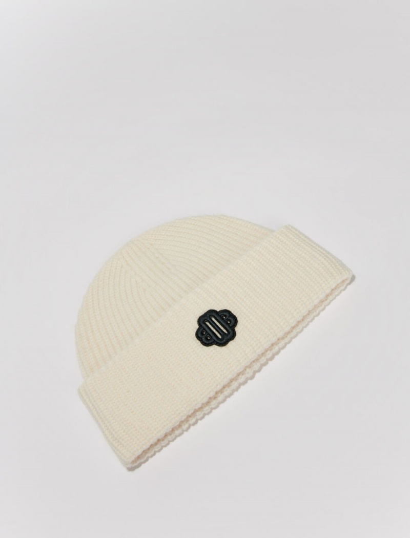 Maje Rib-knit Bonnet In Ull Blend Ecru | Norge_M95535