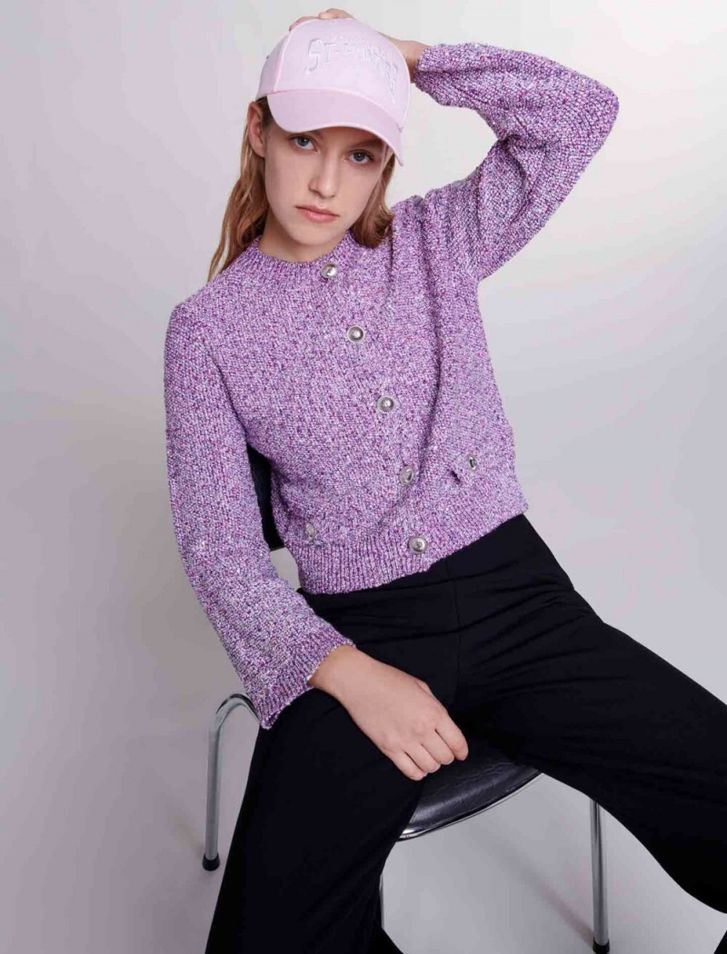 Maje Sequin Knit Cardigan Fuchsia Rosa | Norge_M26142