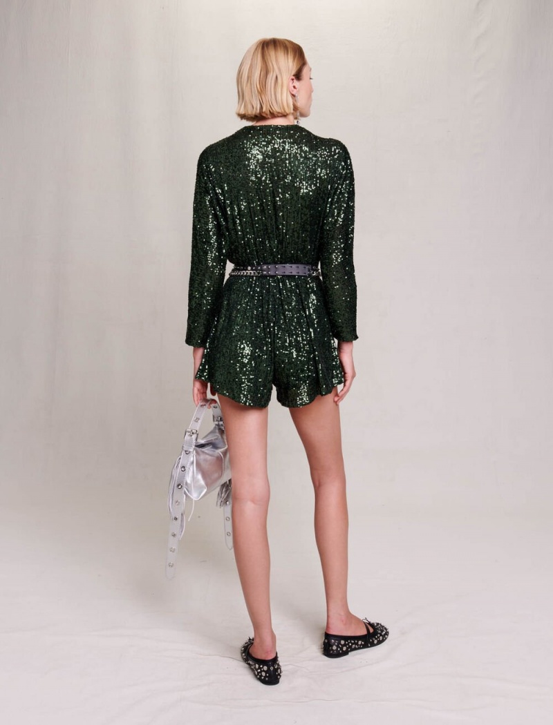 Maje Sequinned Brede-leg Grønn | Norge_M33996