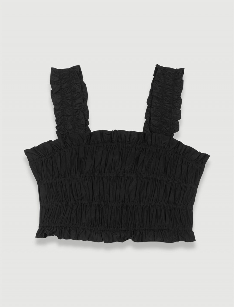 Maje Smocked Cropped Top Svarte | Norge_M64671