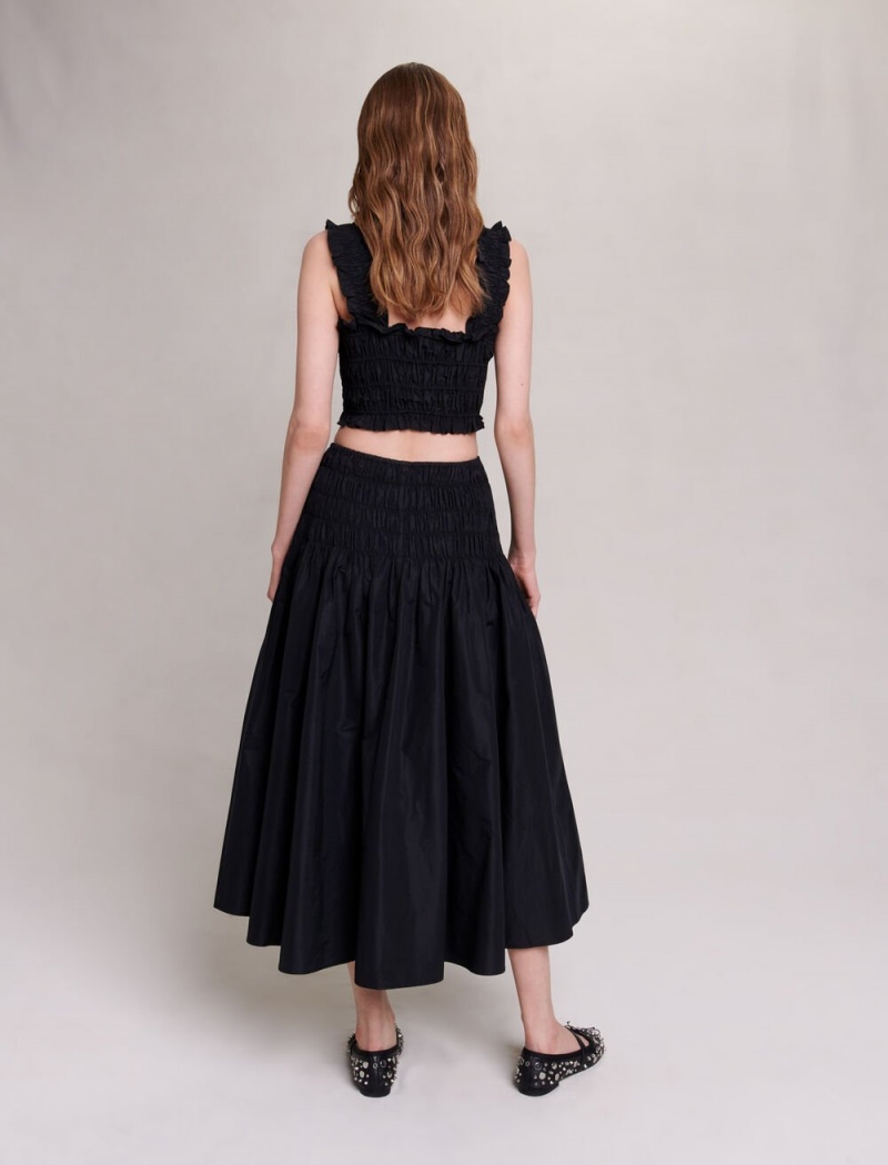 Maje Smocked Maxi Skirt Svarte | Norge_M90218