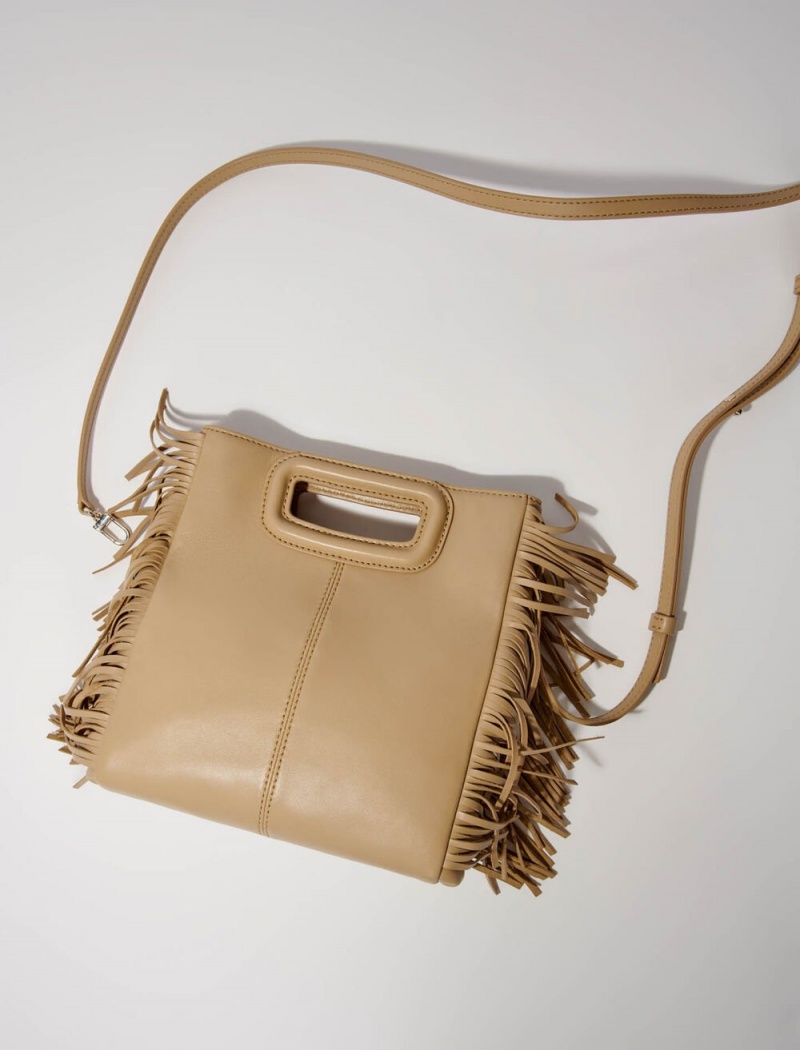 Maje Smooth Lær With Fringing Beige | Norge_M25333