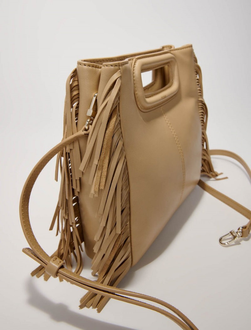 Maje Smooth Lær With Fringing Beige | Norge_M25333