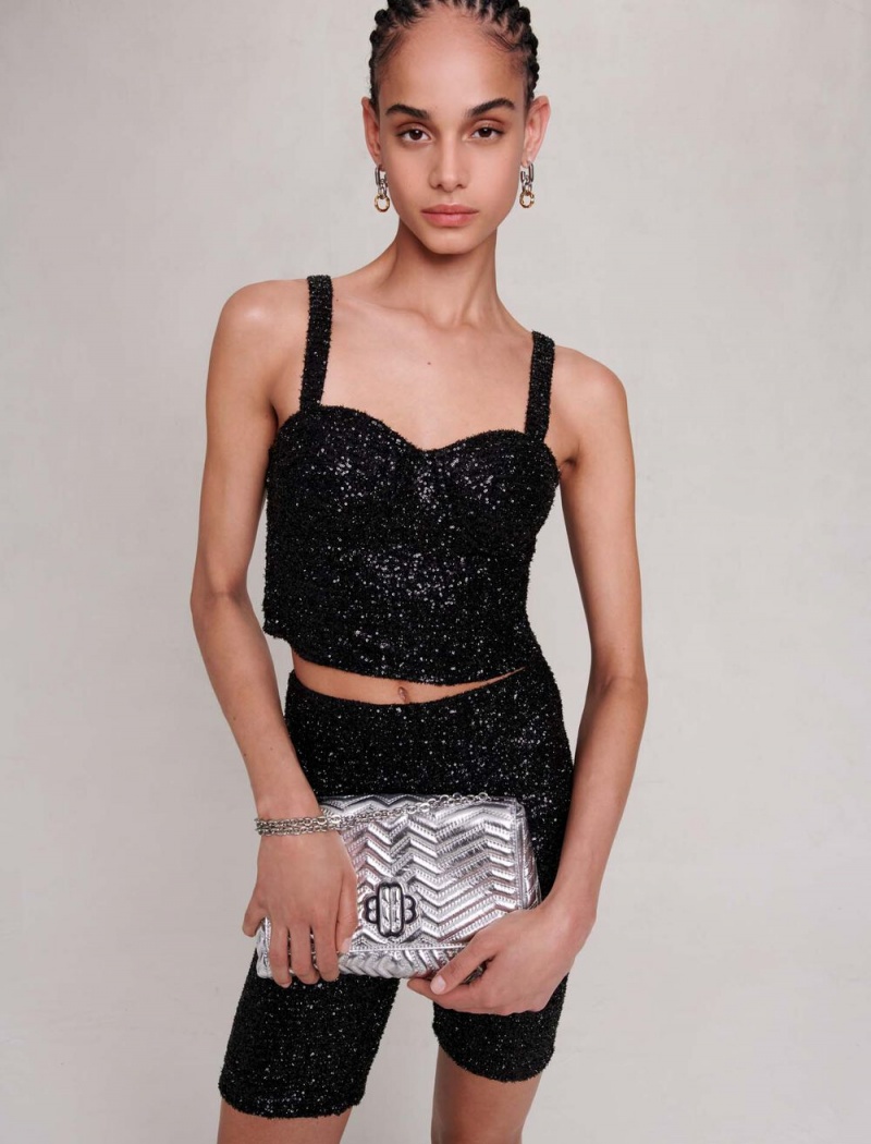 Maje Sparkly Bustier Svarte | Norge_M31839