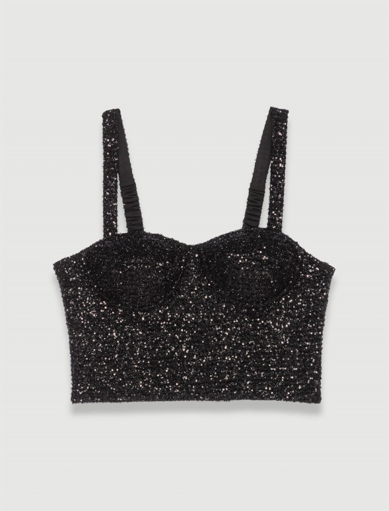 Maje Sparkly Bustier Svarte | Norge_M31839