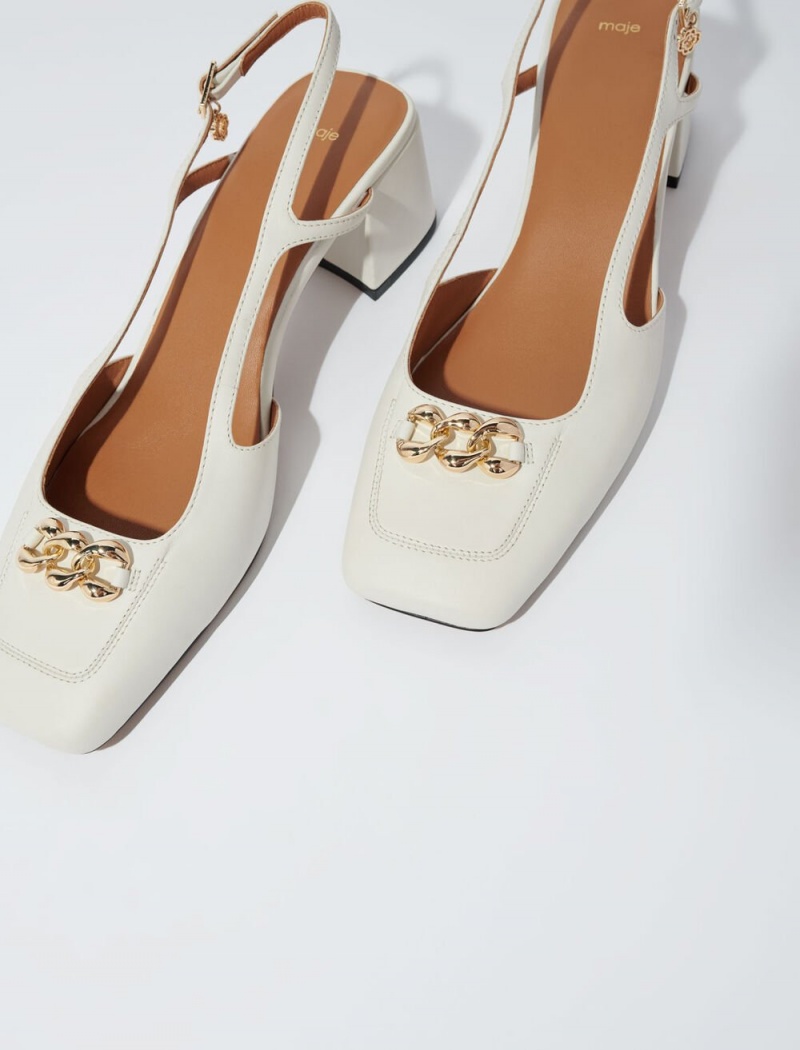 Maje Square-toe Lær Pumps Ecru | Norge_M84167