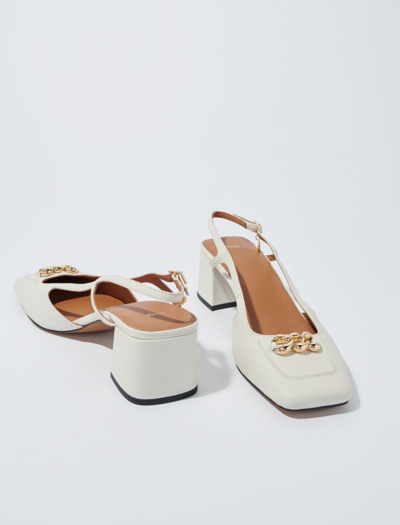 Maje Square-toe Lær Pumps Ecru | Norge_M84167