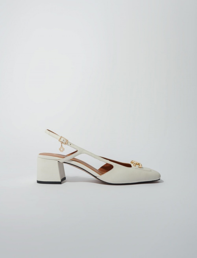 Maje Square-toe Lær Pumps Ecru | Norge_M84167