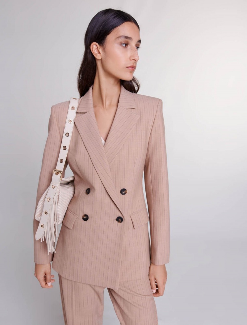 Maje Stripete Suit Beige | Norge_M42129