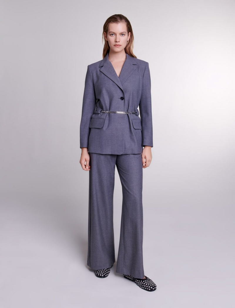 Maje Suit Jacket With Chain Belt Grå | Norge_M55885