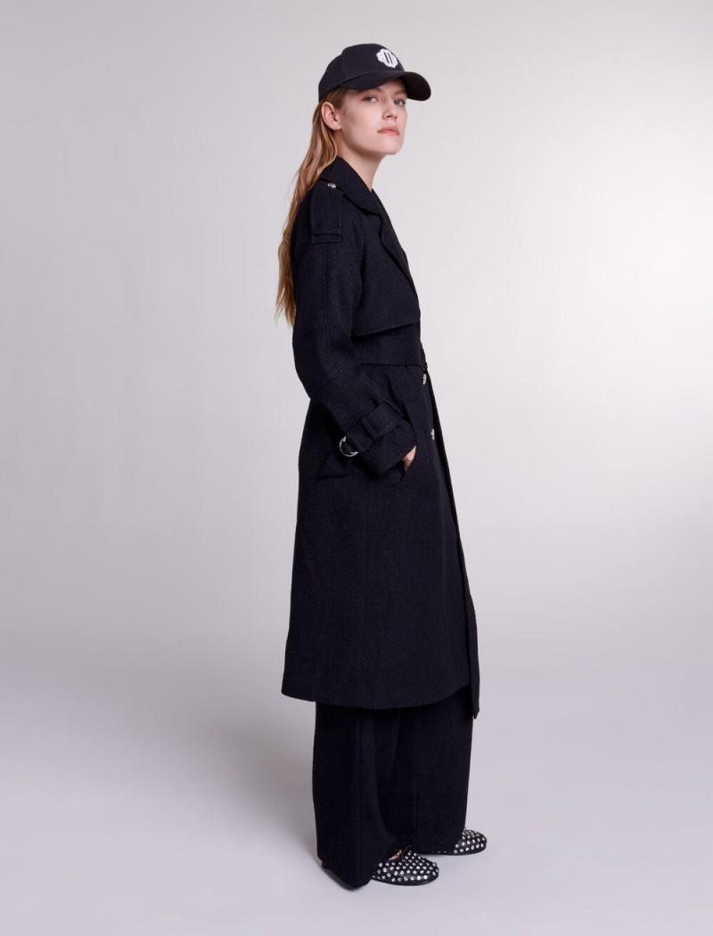 Maje Tweed Trench Svarte | Norge_M89536