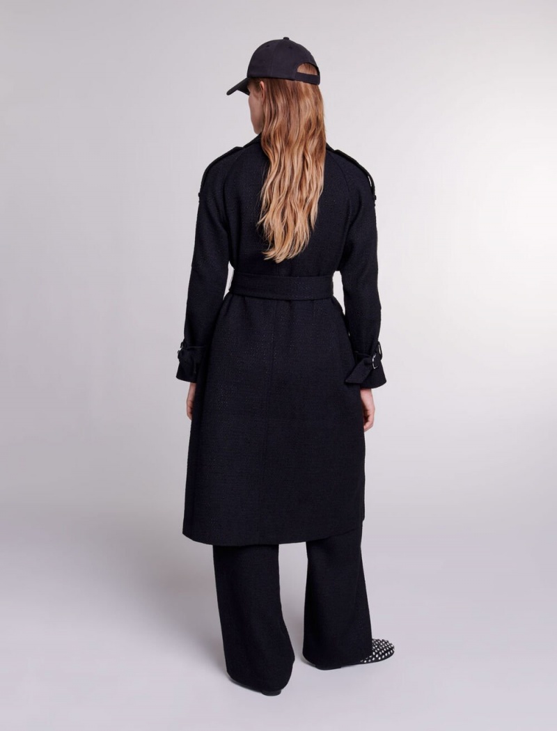 Maje Tweed Trench Svarte | Norge_M89536