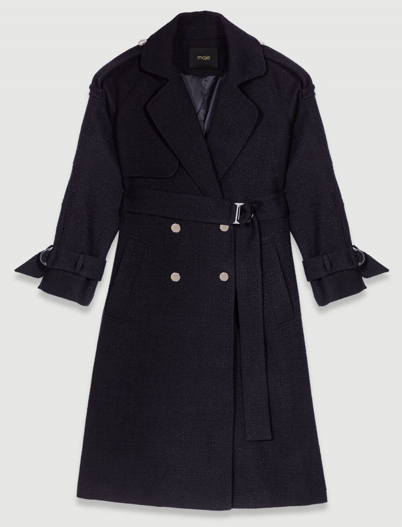 Maje Tweed Trench Svarte | Norge_M89536