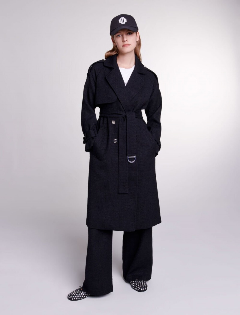 Maje Tweed Trench Svarte | Norge_M89536