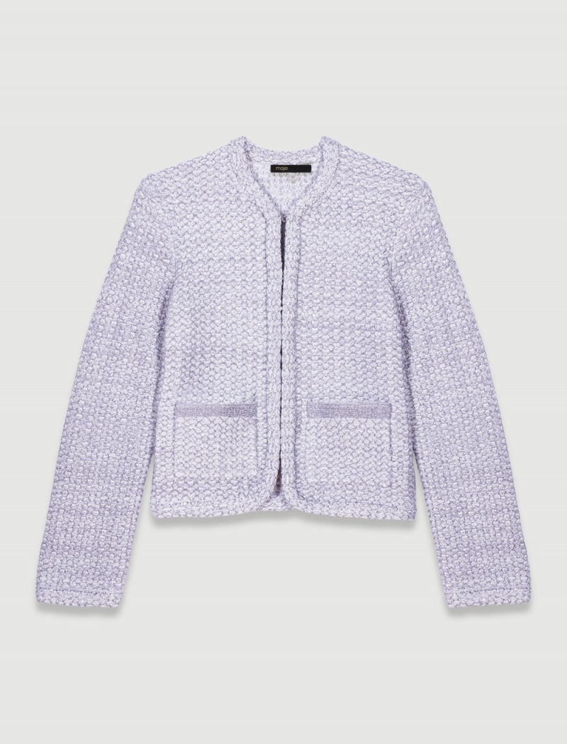 Maje Tweed-look Knit Cardigan Sølv | Norge_M11718